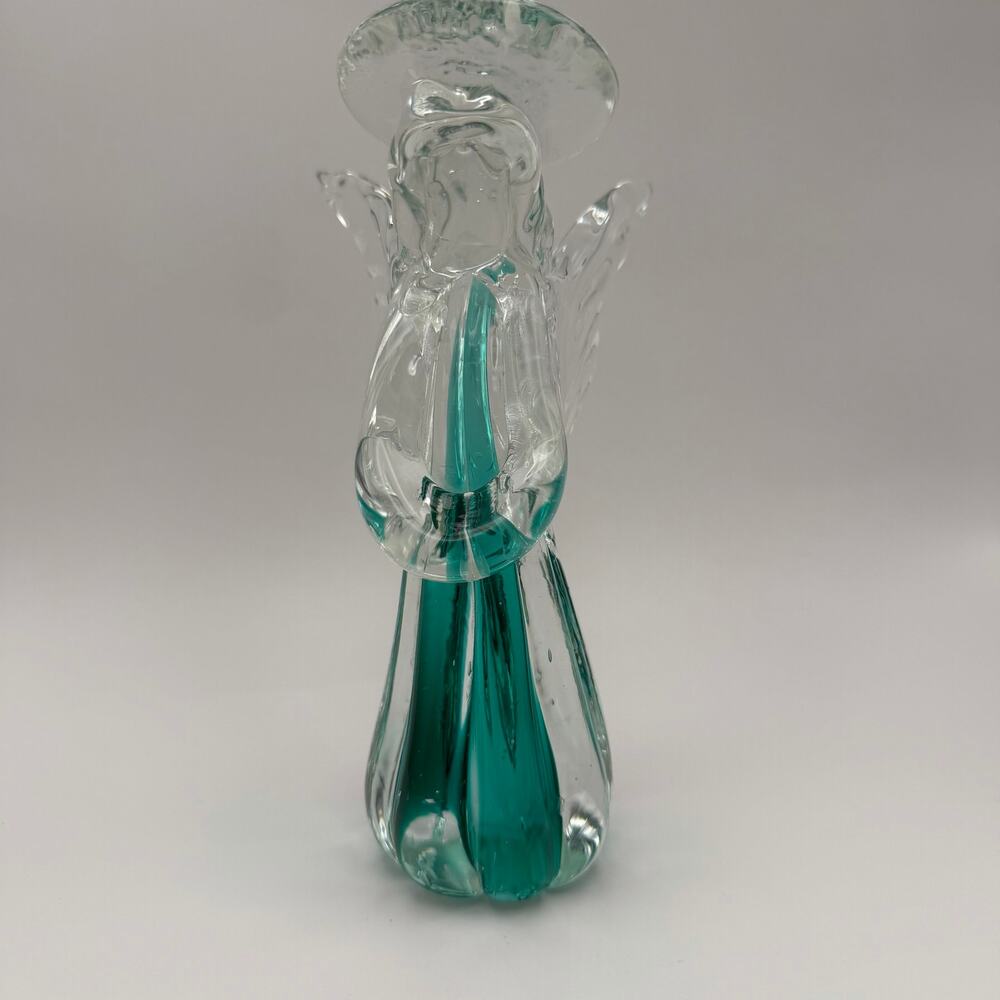 Vintage Murano Style Art Glass Angel Figurine Teal Green Sommerso Heavy Halo 6